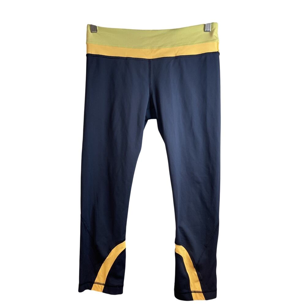Lululemon Run Inspire Crop II Leggings Size 6 Women’s Navy & Yellow Workout Gym